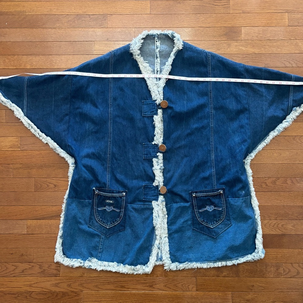 Vintage Upcycled Gitano Denim Pathwork Ponch with Mandarin Collar - Picture 4 of 7